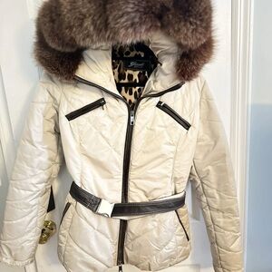 GORSKI Beige Quilted Puffer with Brown Fur Trim